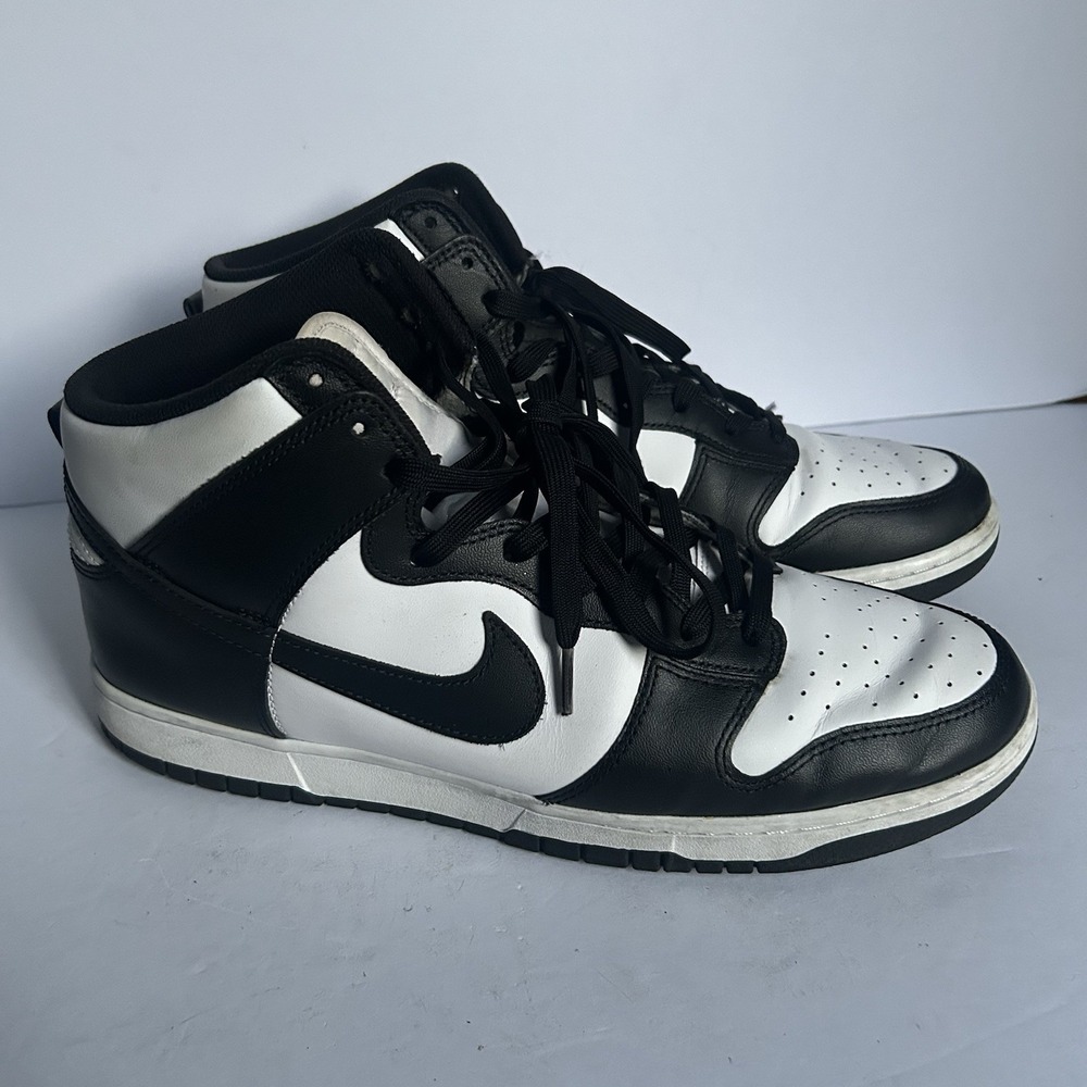 Vintage 2005 Nike Dunk High Black White Panda Leather Sneakers Men's Size 13